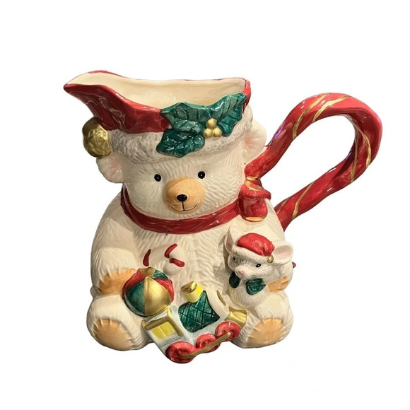 Fitz & Floyd 1995 Teddy Bear and Mouse Pitcher Vintage Christmas - Picture 6 of 6